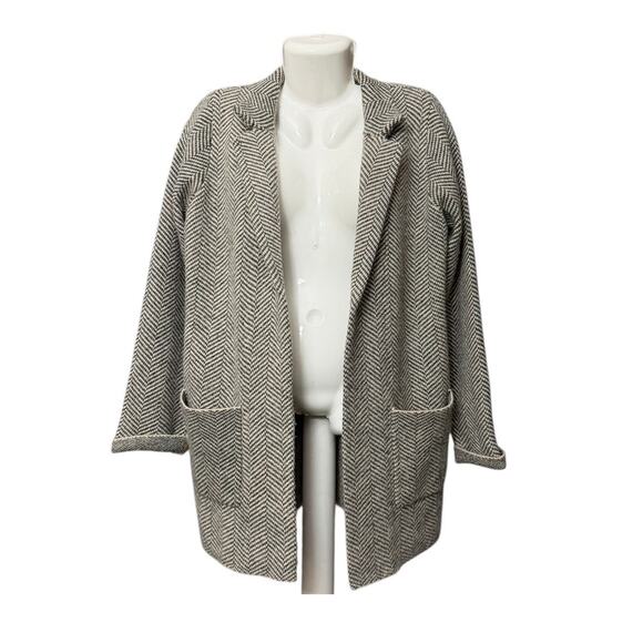 Sincerely Jules Women’s Chevron Black/Gray Soft Open Front Sweater Pockets SZ L - Picture 1 of 8